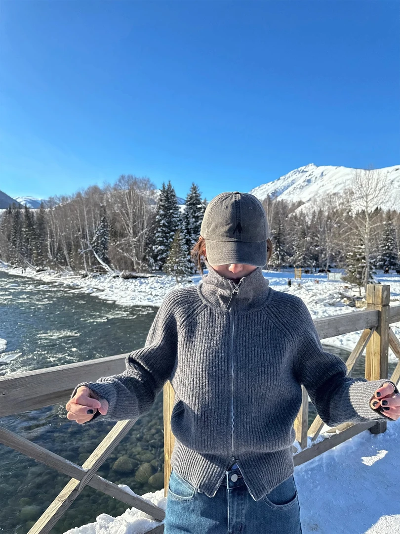 YANGLE_2025年冬季新款毛衣外套女100羊毛翻领慵懒高级感针织上衣