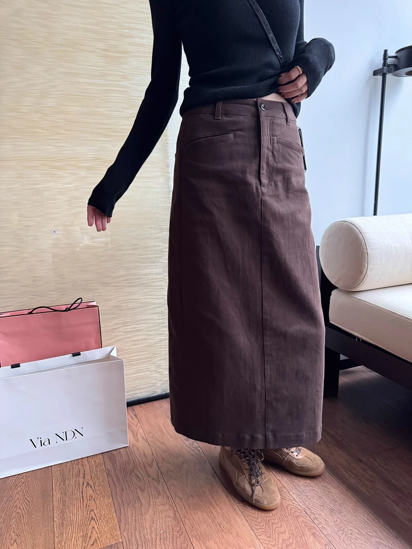 YANGLE_半身裙女春季高级感直筒高腰显瘦后开叉2025新款洋气长裙