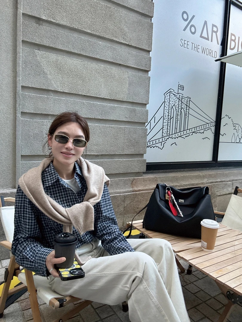 YANGLE_格子衬衫女2025年春季新款休闲复古纯棉磨毛翻领长袖外套