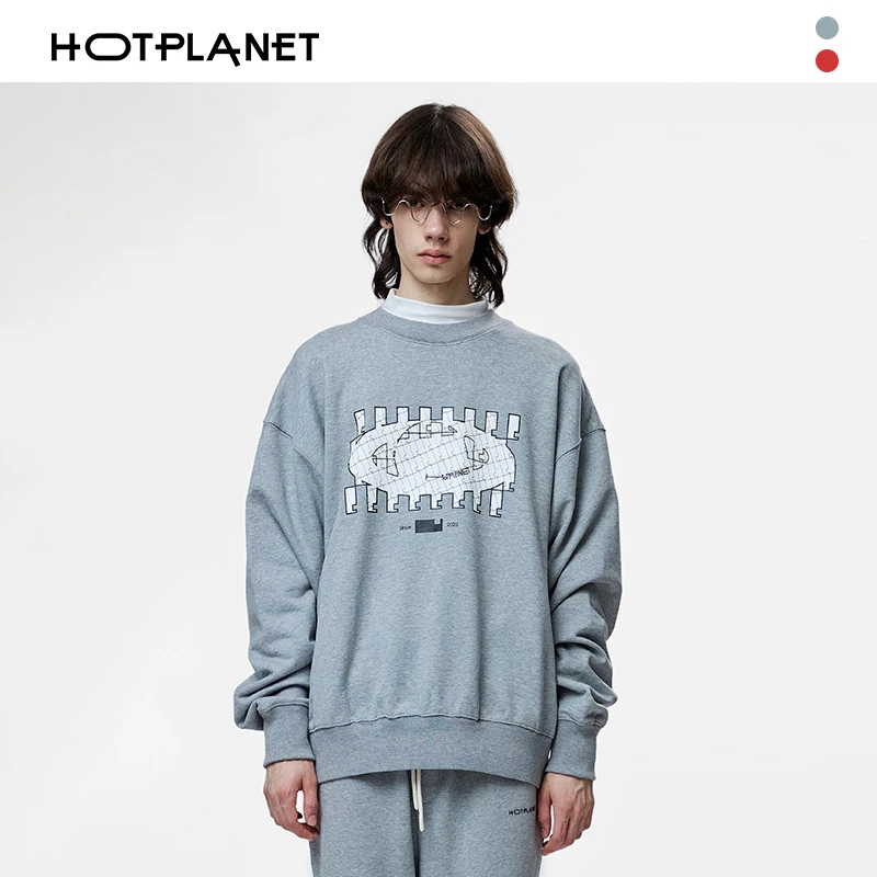 HOTPLANET卫衣潮牌男士2023秋冬款国潮灰色圆领美式卫衣重磅450g