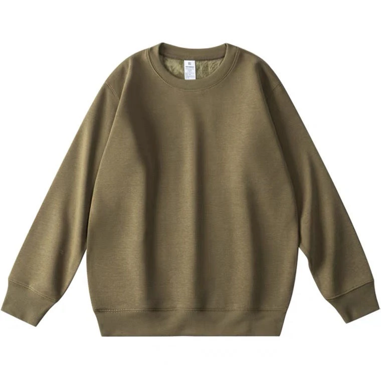 米绿色500G重磅宽松圆领卫衣冬季加绒简约休闲色百搭厚实打底衫