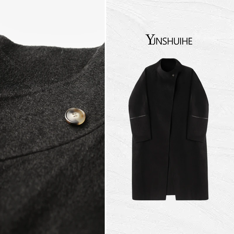 YUNSHUIHE/云水禾【加倍温暖】 黑色立领双面大衣-WS240857