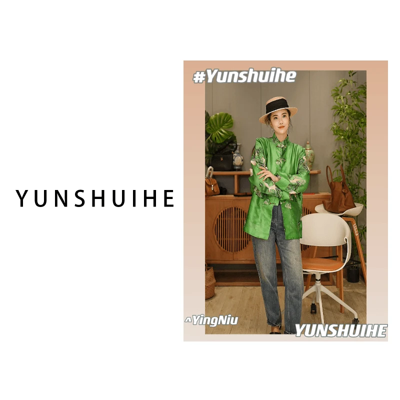 YUNSHUIHE定制！孔雀！重磅蚕丝刺绣提花外套凤凰