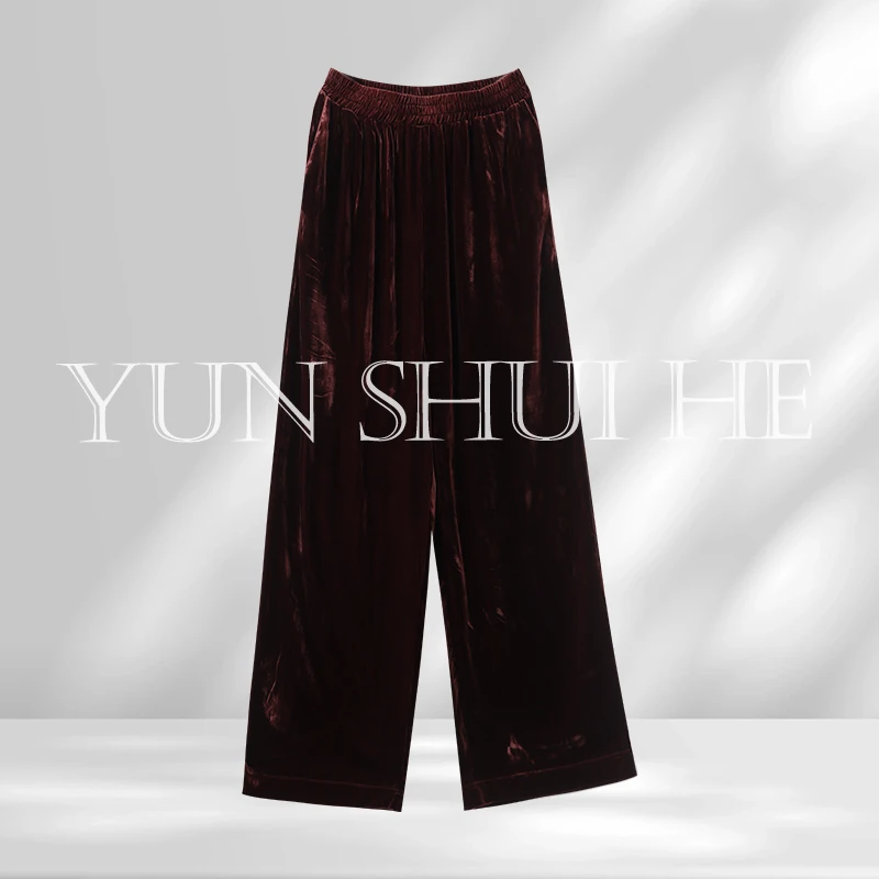 YUNSHUIHE/云水禾重磅丝绒宽松时尚百搭丝绒裤子YK230609