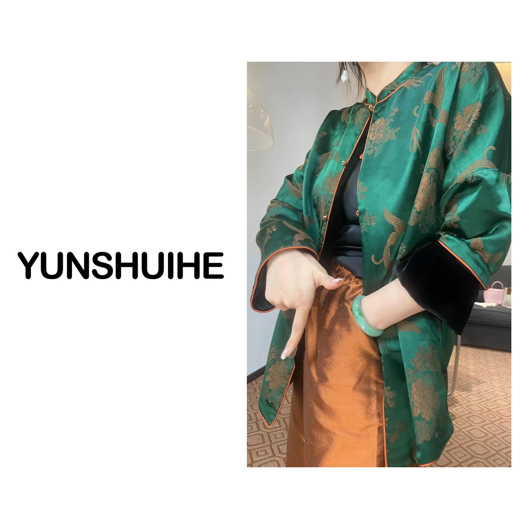 YUNSHUIHE/云水禾“秋日浪漫”双面重磅真丝丝绒提花新中式上衣！