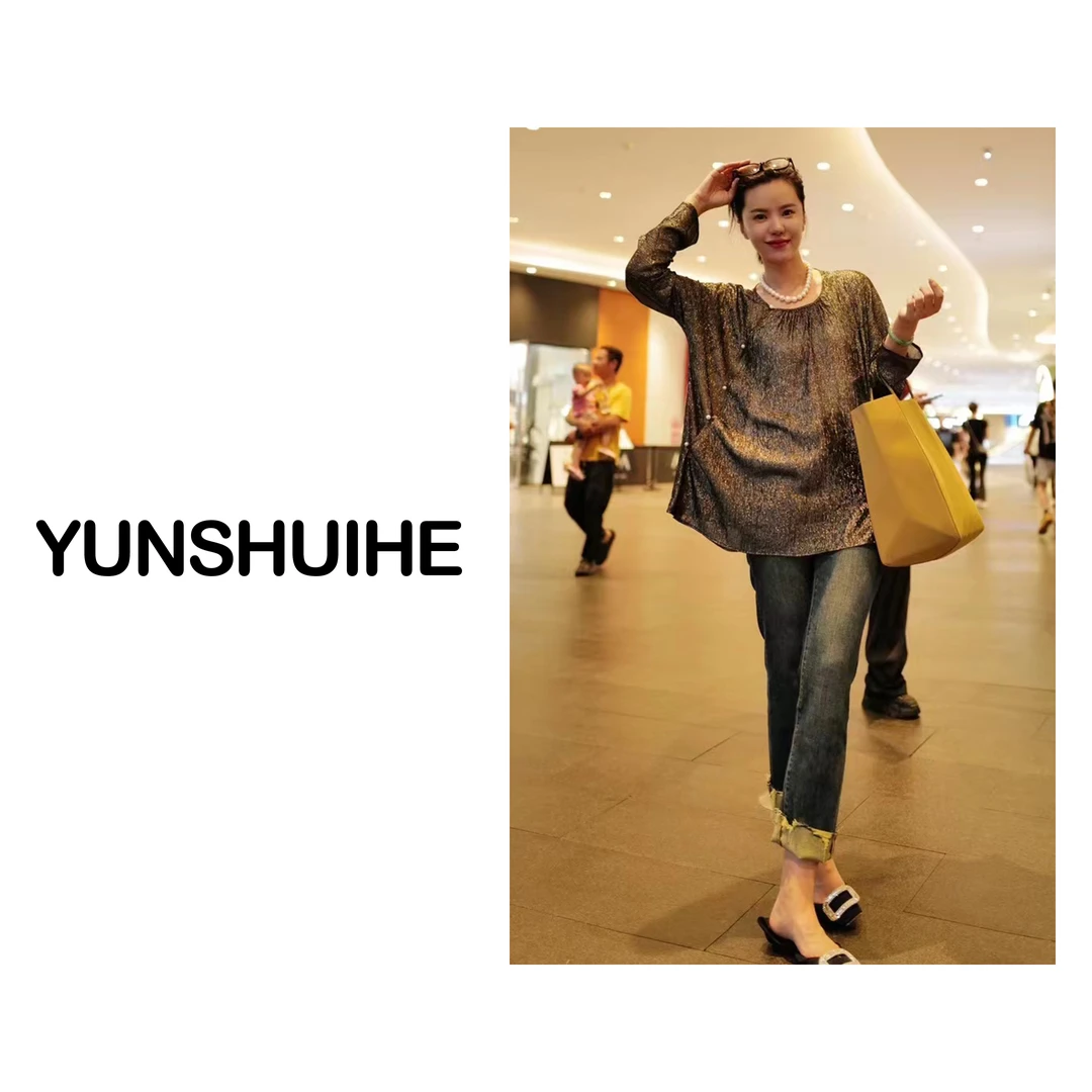 YUNSHUIHE/云水禾星光点点-重工桑蚕丝手工钉珠上衣WS230831