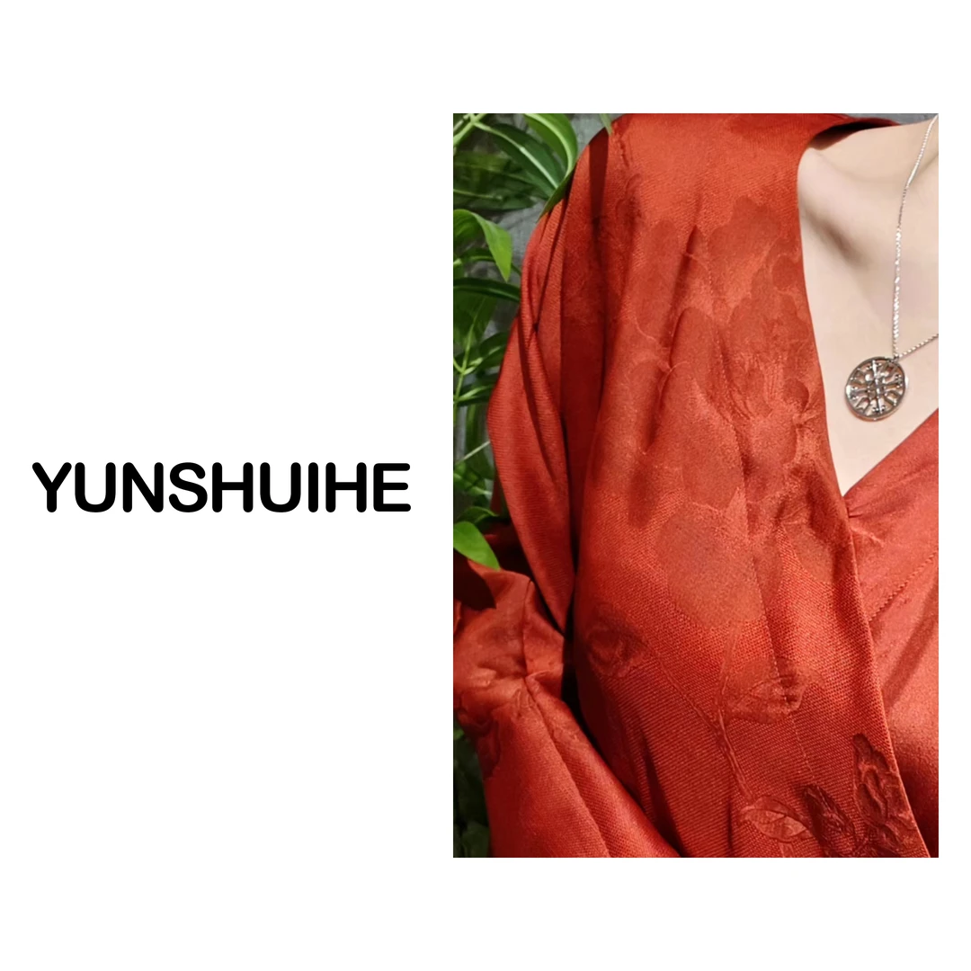 YUNSHUIHE/云水禾朱雀-红云纱牡丹提花斜襟国风衬衫WS230705