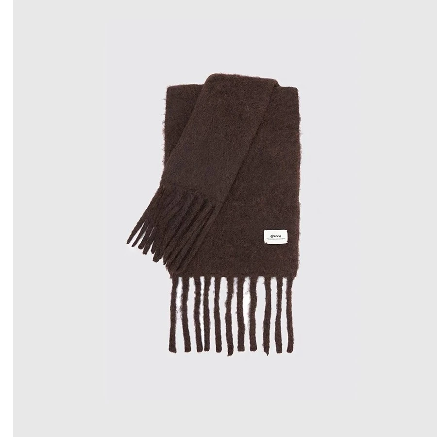 AHHH 气质高级感手缝标保暖围巾纯色流苏披肩冬季新款围脖女时尚