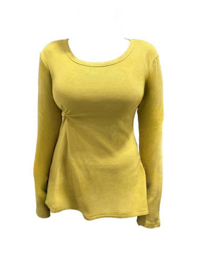 微胖mm纯欲辣妹侧抽褶长袖T恤女秋冬内搭磨毛打底衫显瘦掐腰上衣