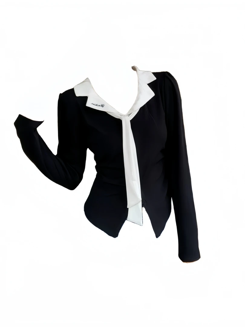 微胖mm辣妹显瘦正肩polo领长袖T恤女秋季设计感小众别致绝美上衣