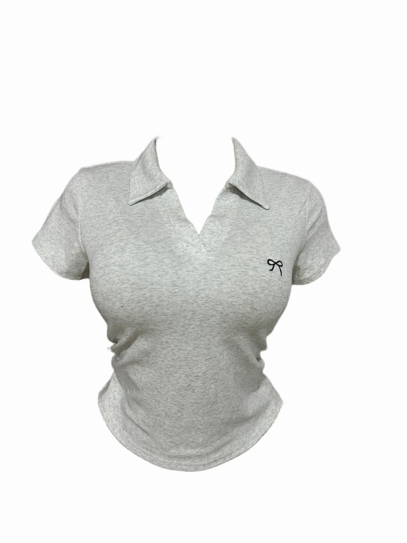 微胖mm辣妹风polo领正肩短袖T恤女夏季设计感百搭不规则显瘦上衣