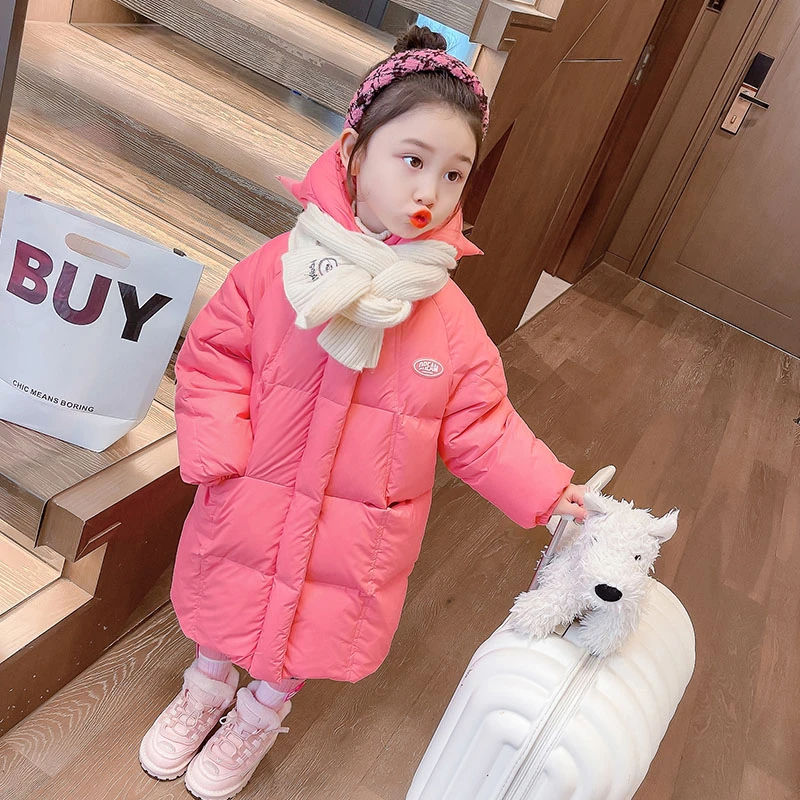 ABC女童羽绒服中长款冬季2024新款洋气儿童白鸭绒外套加厚中小童