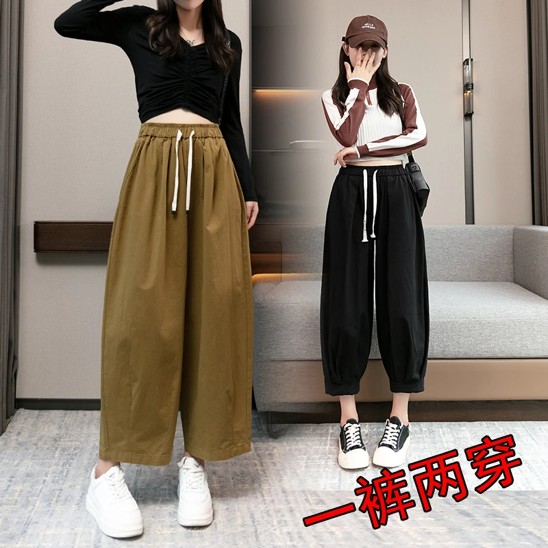 秋季新款工装裤女高腰显瘦日系宽松萝卜裤休闲哈伦裤阔腿裤炸街