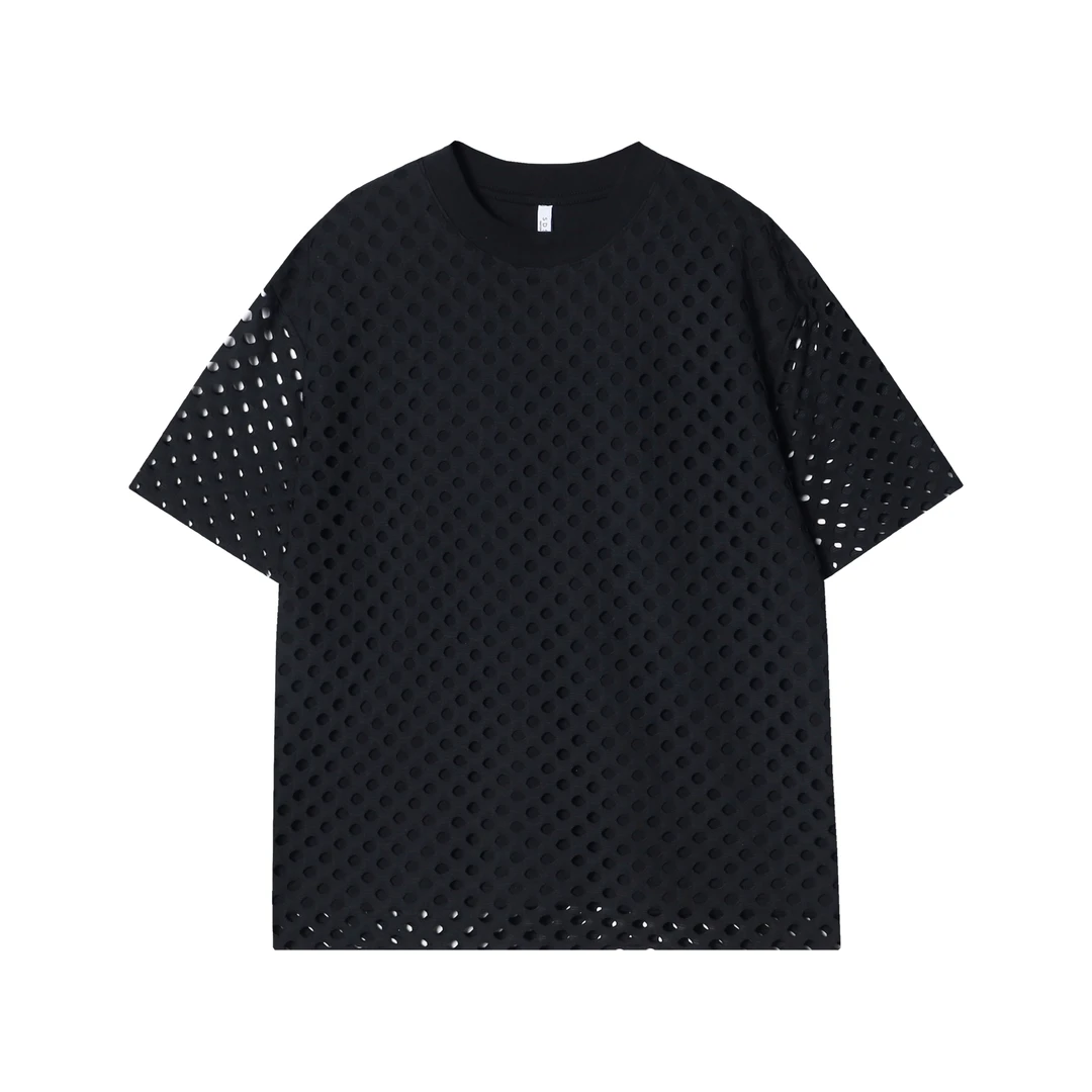 T1147夏季新款做旧破洞镂空男士短袖百搭潮流休闲上衣宽松时尚T恤
