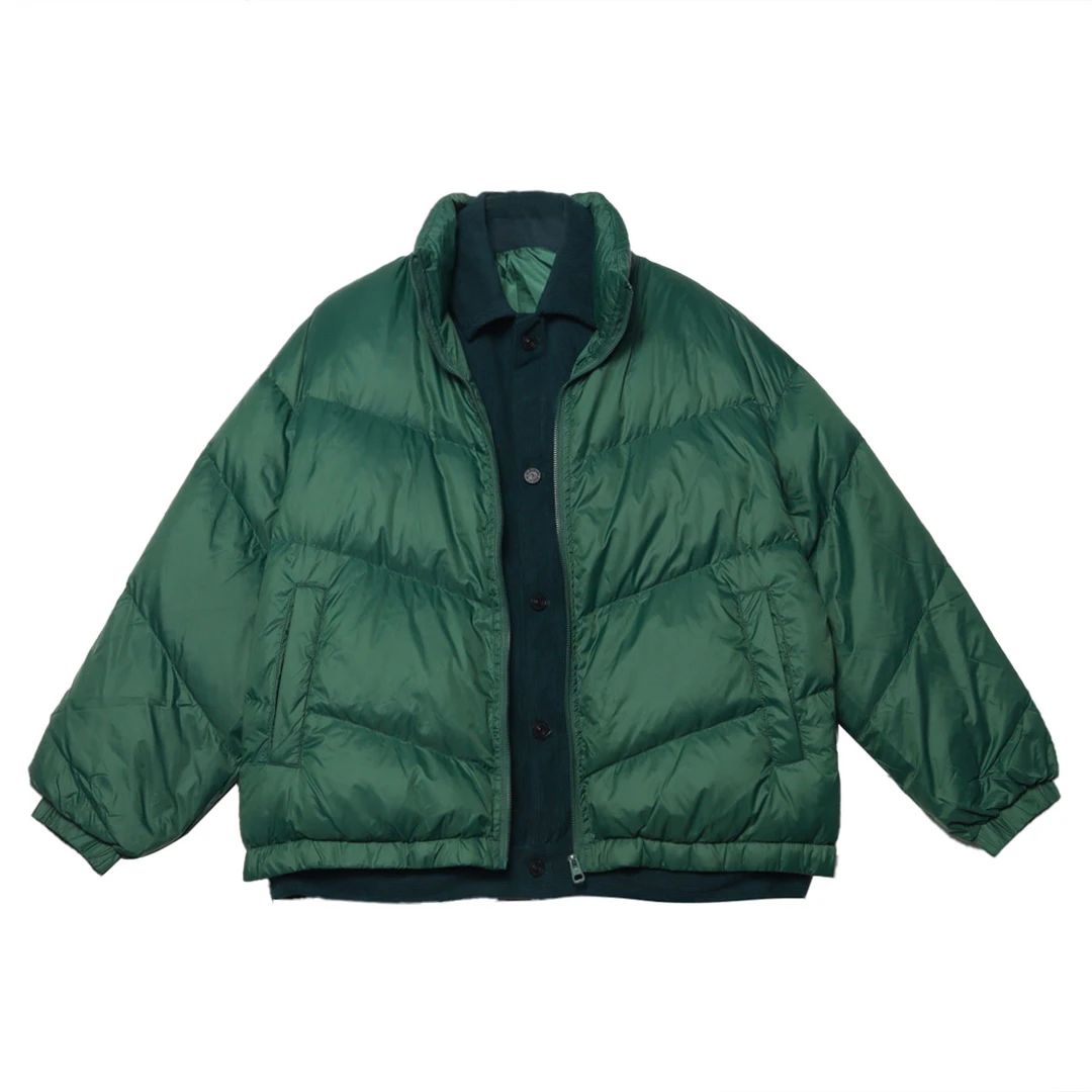 8116假两件羽服绿色男士百搭绿色情侣宽松轻薄保暖冬季纯色