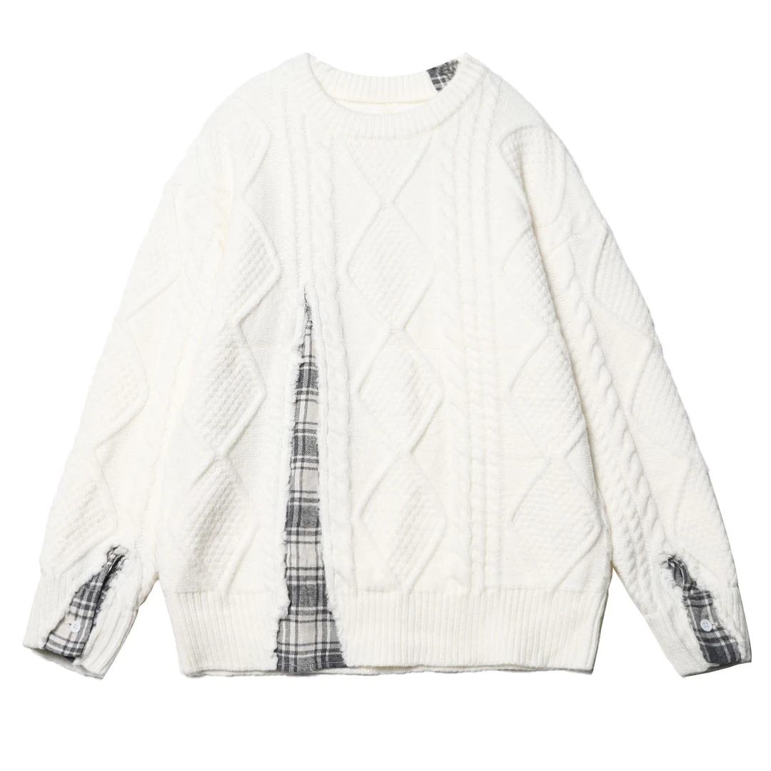 Y秋冬季情侣款设计师慵懒风圆领百搭拼接设计感休闲宽松针织毛衣