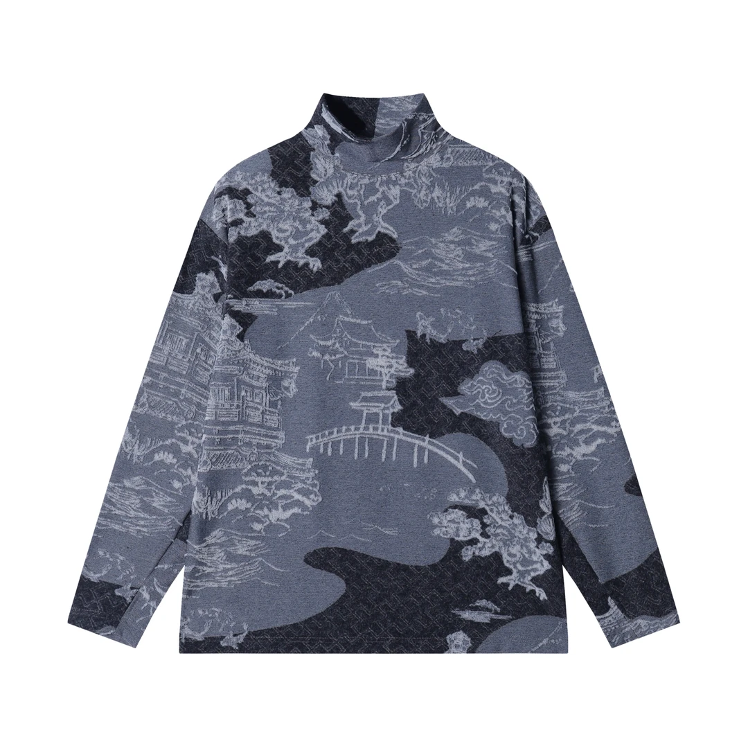 T1948秋冬季新款时尚个性日系撞色提花半高领套头卫衣休闲百搭