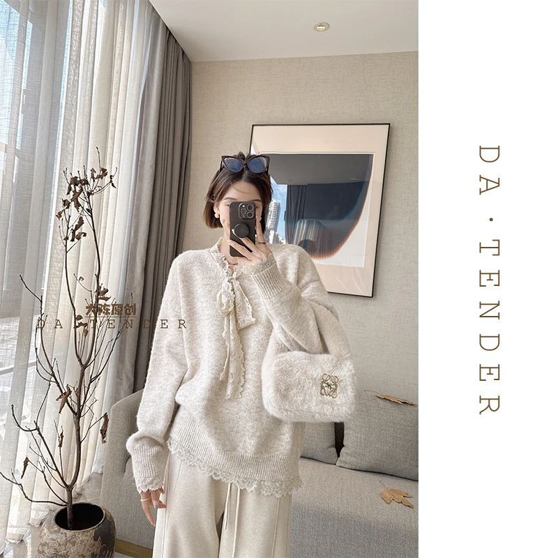 DA·Tender-“小白梨蕾丝毛衣”秋冬气质针织休闲百搭温柔显瘦