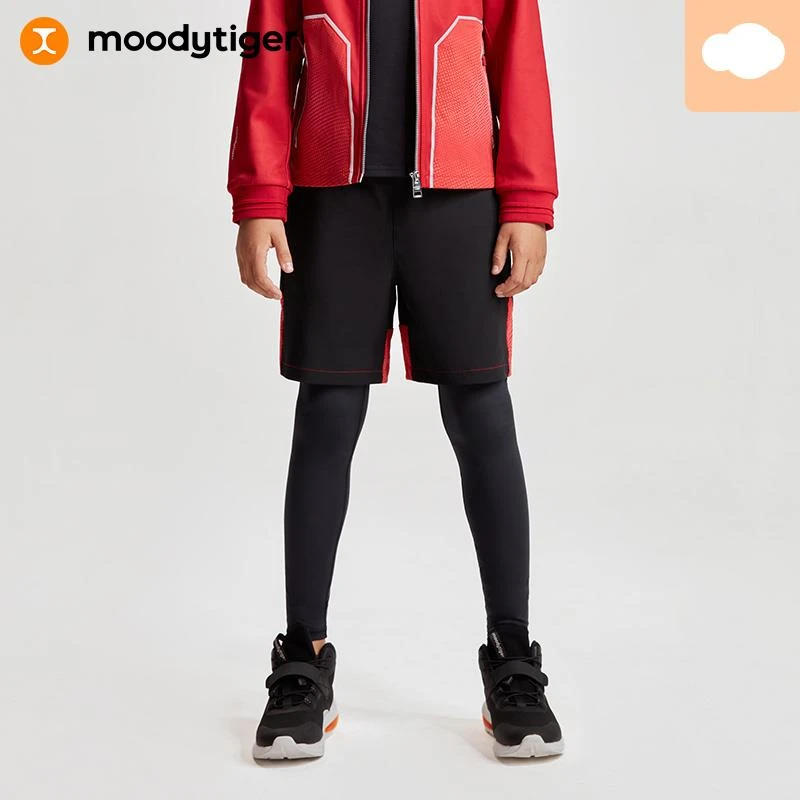 moodytiger大童男童长裤假两件弹力运动裤M31111501【H】