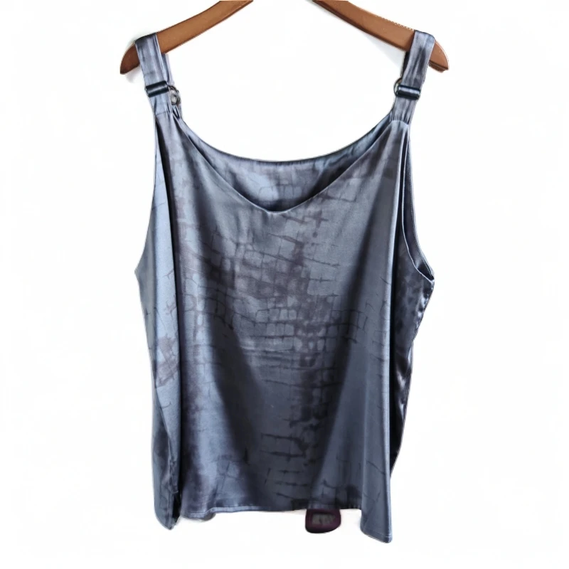 圆圆大码《烟霭之裳》吊带桑蚕丝提花夏季背心肩带可调节