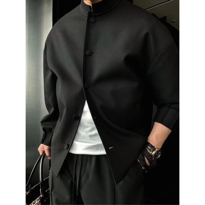 DRUNKCORNER 立领夹克花灰套装长袖春秋休闲百搭