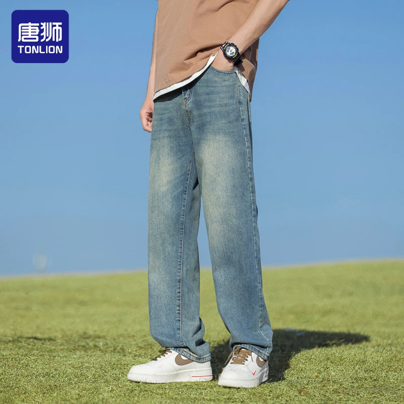 tonlion/唐狮美式高街牛仔裤男款2025新款夏季宽松直筒裤子男装