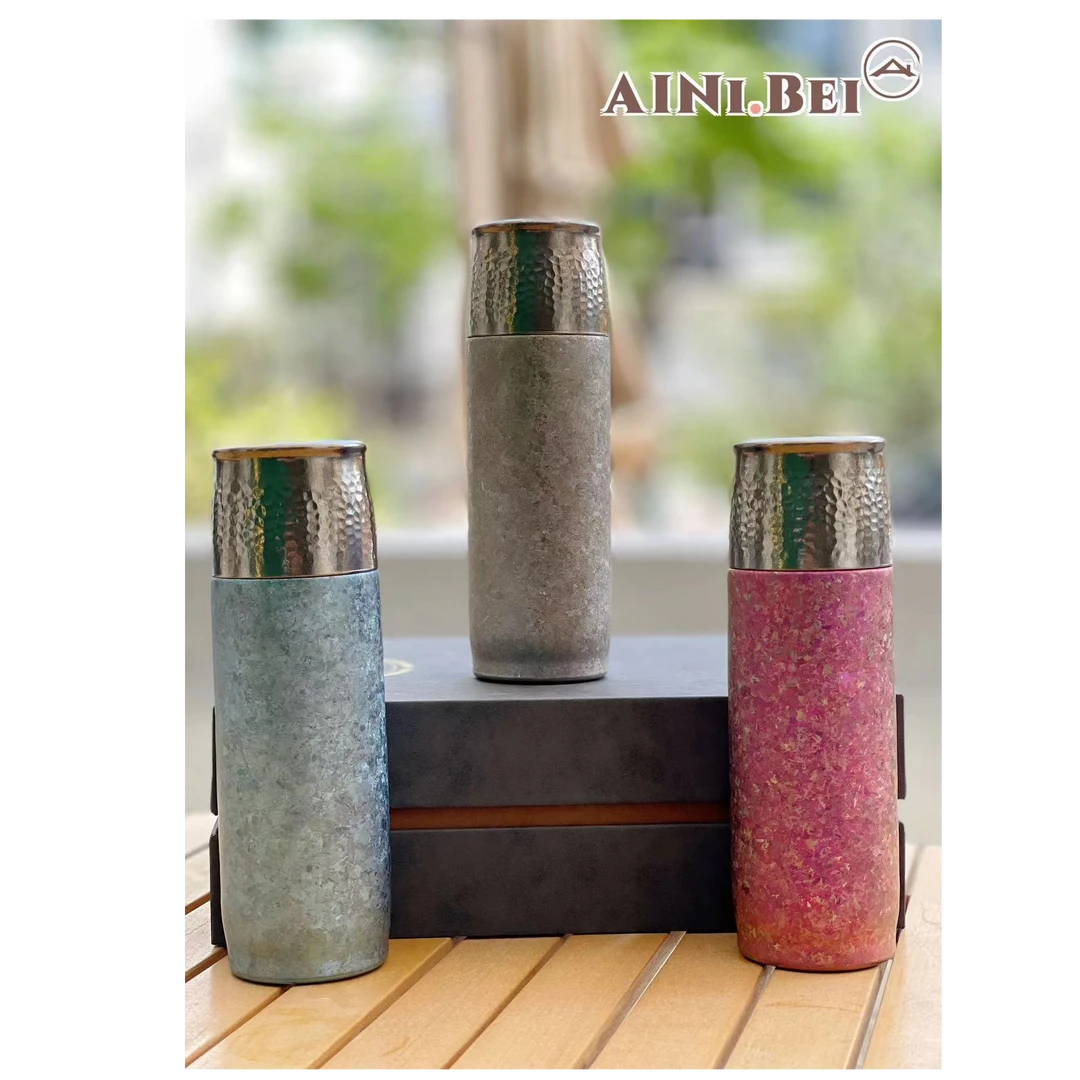 AINIBEI创意家用保温杯便携大容量纯手工打造,华丽锤纹防摔隔热