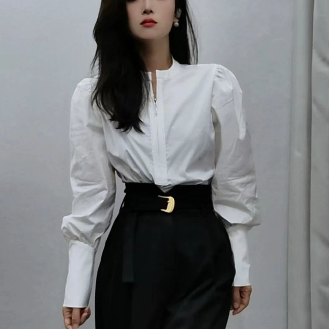 《谢小妹》小众设计春秋简约时尚气质百搭法式女士长袖拉链衬衫