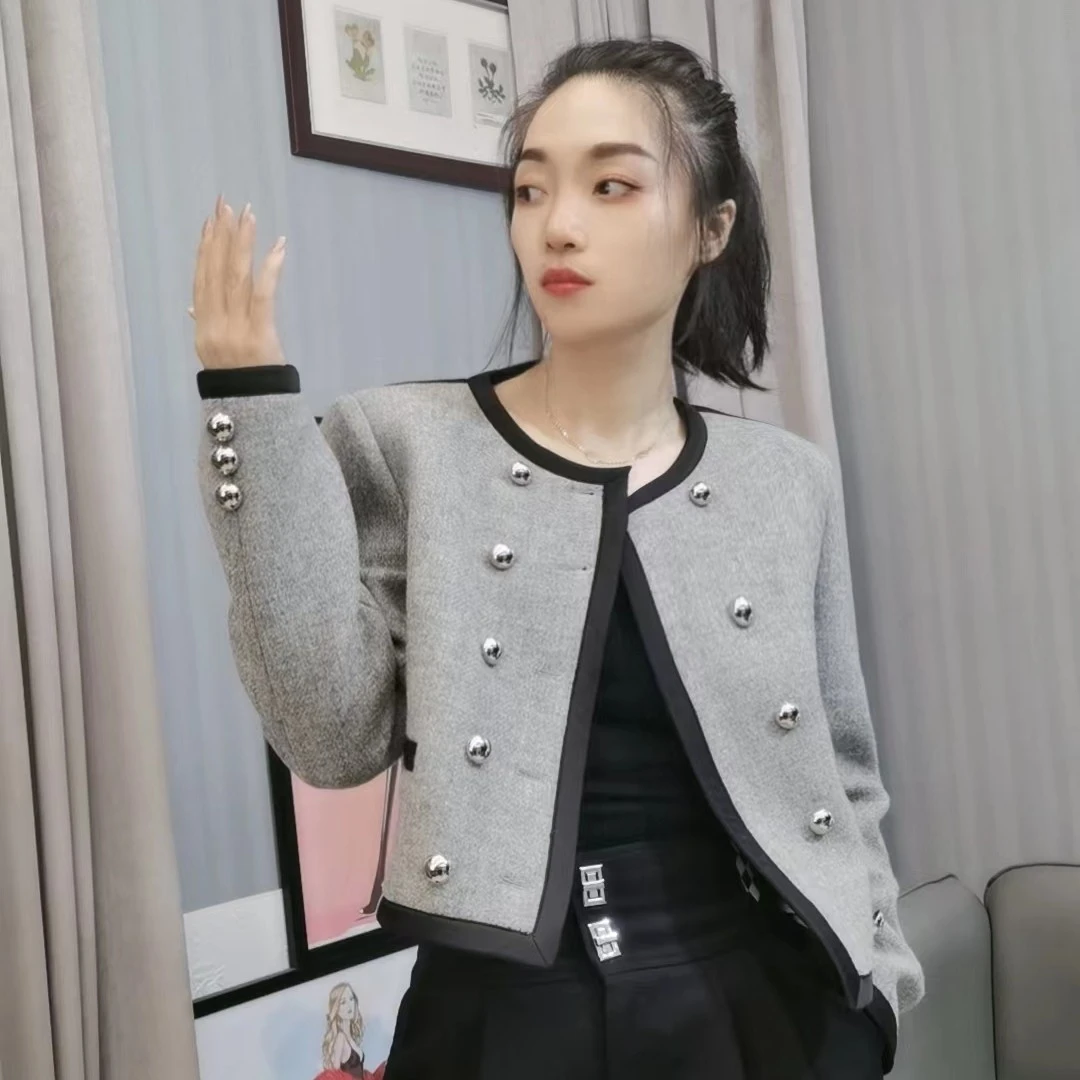 《谢小妹》小众设计高定气质双排扣时尚百搭小香风羊毛外套轻奢