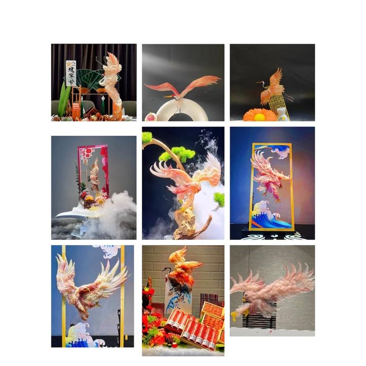 刺身摆盘装饰鱼雕板三文鱼摆盘刺身海鲜姿造亚克力板3d仙鹤老鹰板