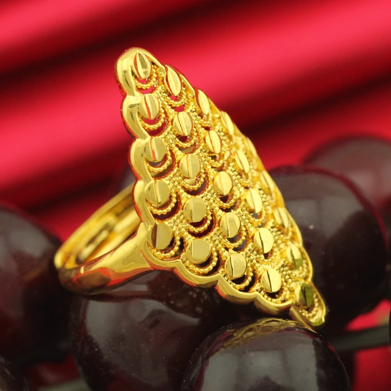 铜合金戒指 时尚百搭精美富贵女士开口真金色砂金可调节戒指饰品