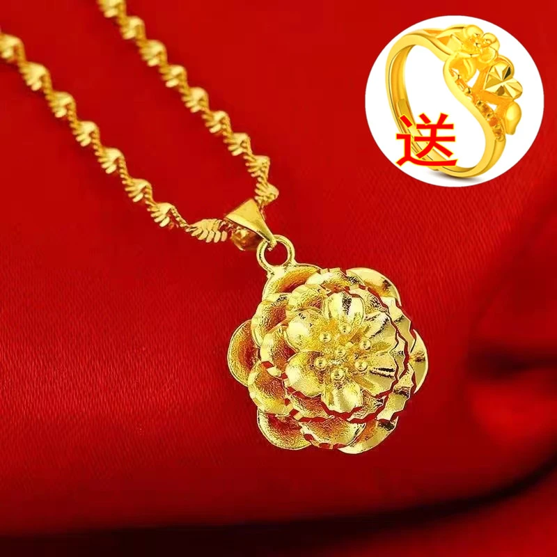 铜合金项链 久不掉色金色女款妈妈时尚精美气质紫金花吊坠项链