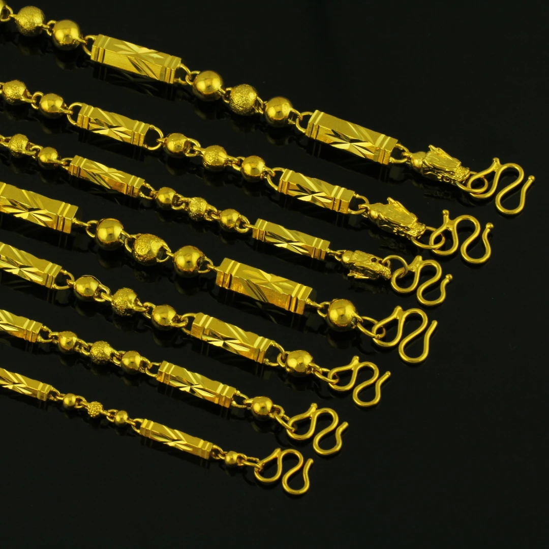 2024新品 久不掉色黄金色时尚民族风磨砂男士六角佛珠砂金项链