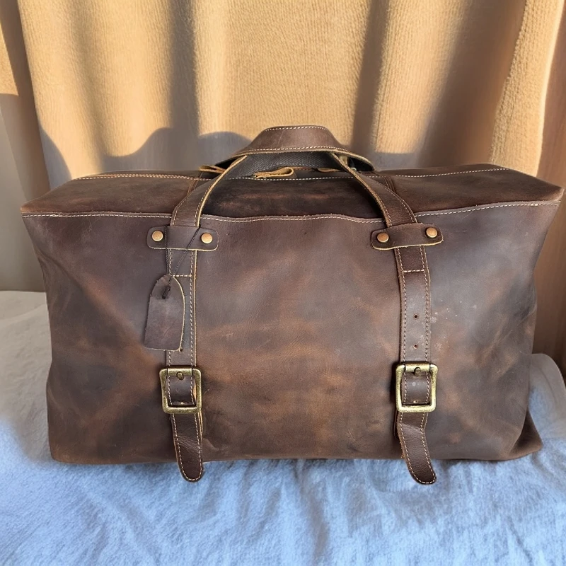 亦客亦品牛皮大容量行李包手工原创复古机车旅行单肩斜挎包