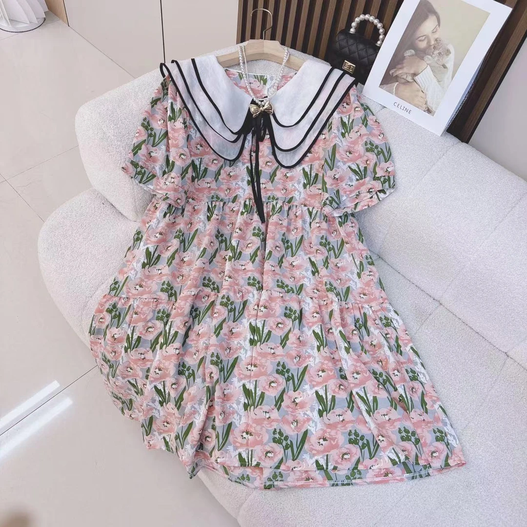 2024大码女装新款夏季法式减龄娃娃碎花气质连衣裙雪纺宽松显瘦