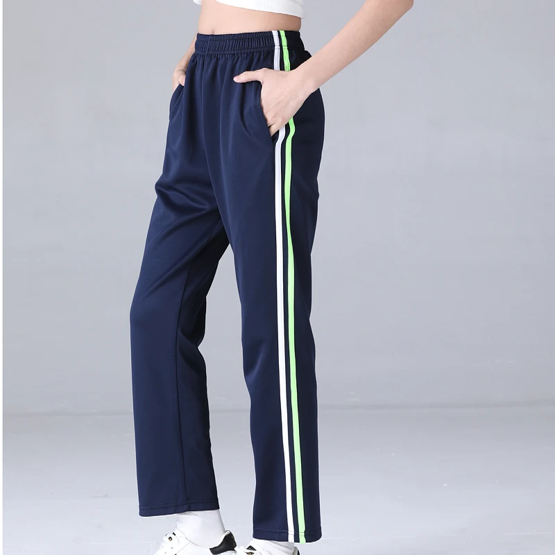 南韩丝校服裤春秋款双杠藏蓝色白绿条男女初高中小学生直筒休闲裤