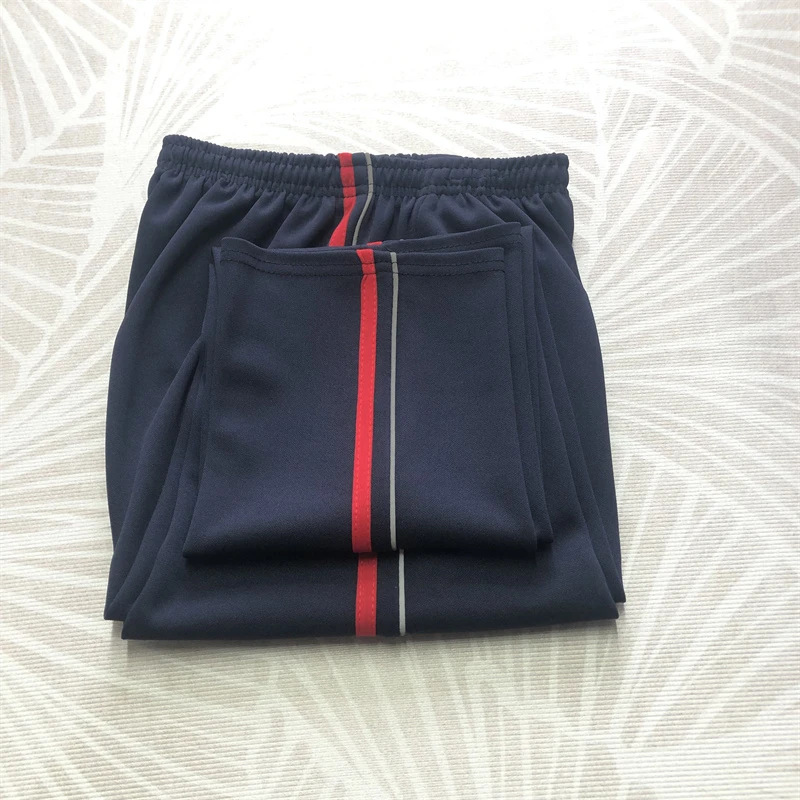 定做藏蓝色春秋款细反光条加一厘米红条男女初高中小学生休闲校裤