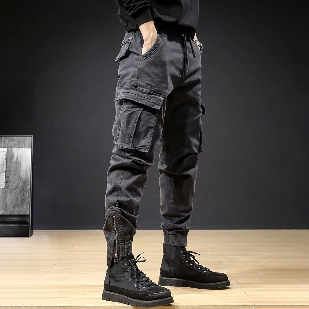 工装裤男潮牌百搭韩版宽松休闲潮流拉链束脚春季松紧弹力裤子男士