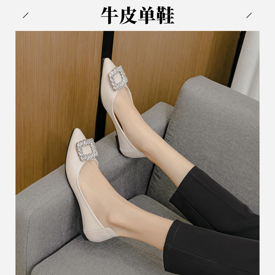 2025秋季新款单鞋牛皮尖头韩版平底鞋浅口百搭平底软底大码41一43