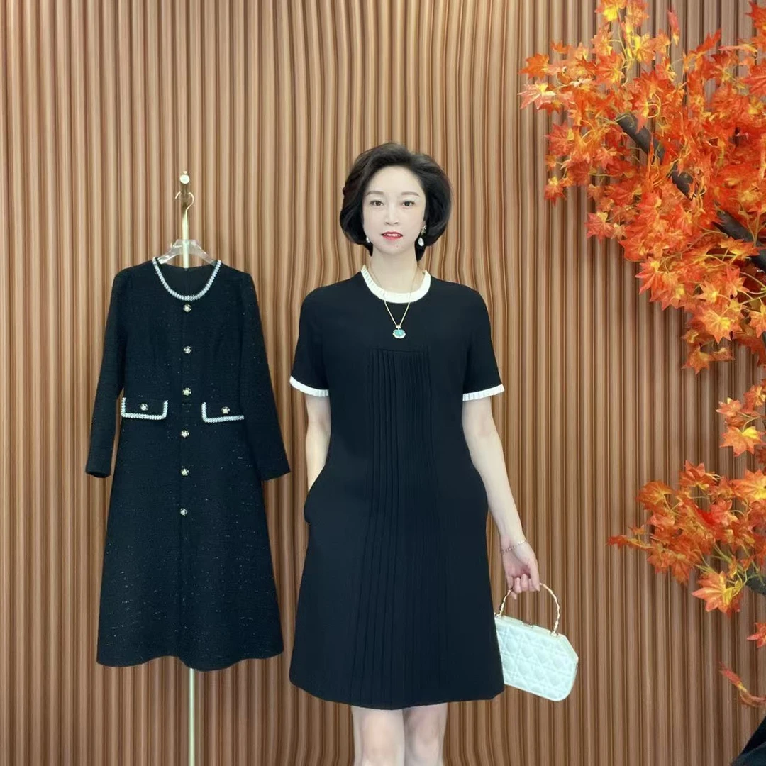 凸影2024夏季新款重工时尚气质显瘦遮肉减龄小黑裙连衣裙---88619