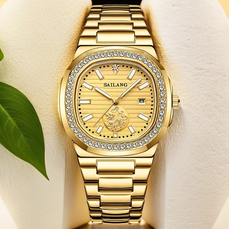 【商】升级版金鹦鹉系列含金真钻手表轻奢男士腕表时尚表6602-02金