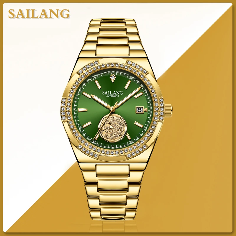 【专属】龙腾四海系列自动机械表含金真钻男士腕表6606-02周