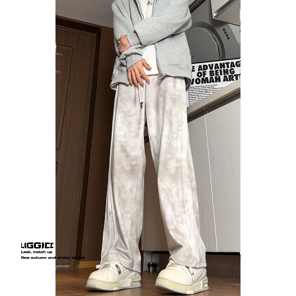 扎染脏脏裤男秋冬新款美式潮牌设计感拖地长裤子男士宽松休闲裤男