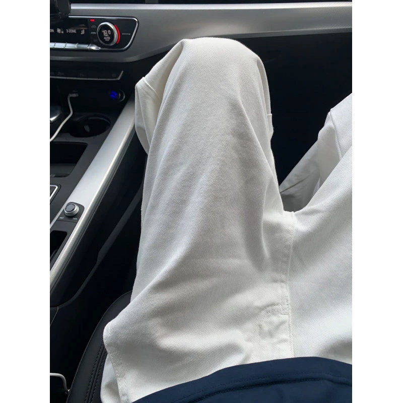 07qwer白色牛仔裤直筒秋季新款美式vibe裤子男高街显瘦窄版修身裤