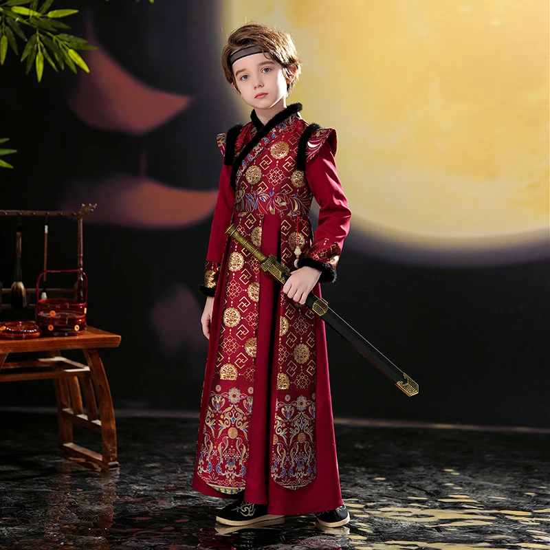拜年服男童汉服冬款加厚小男孩中国风古装国学服儿童古风过年服