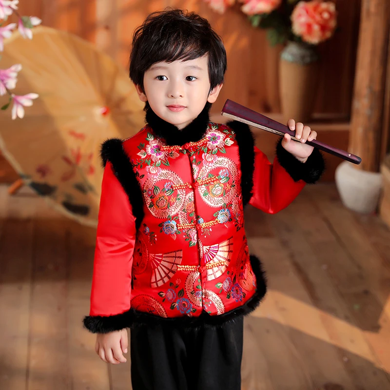 拜年服男童唐装冬款2024年儿童中国风古风外套小男孩周岁礼服套装