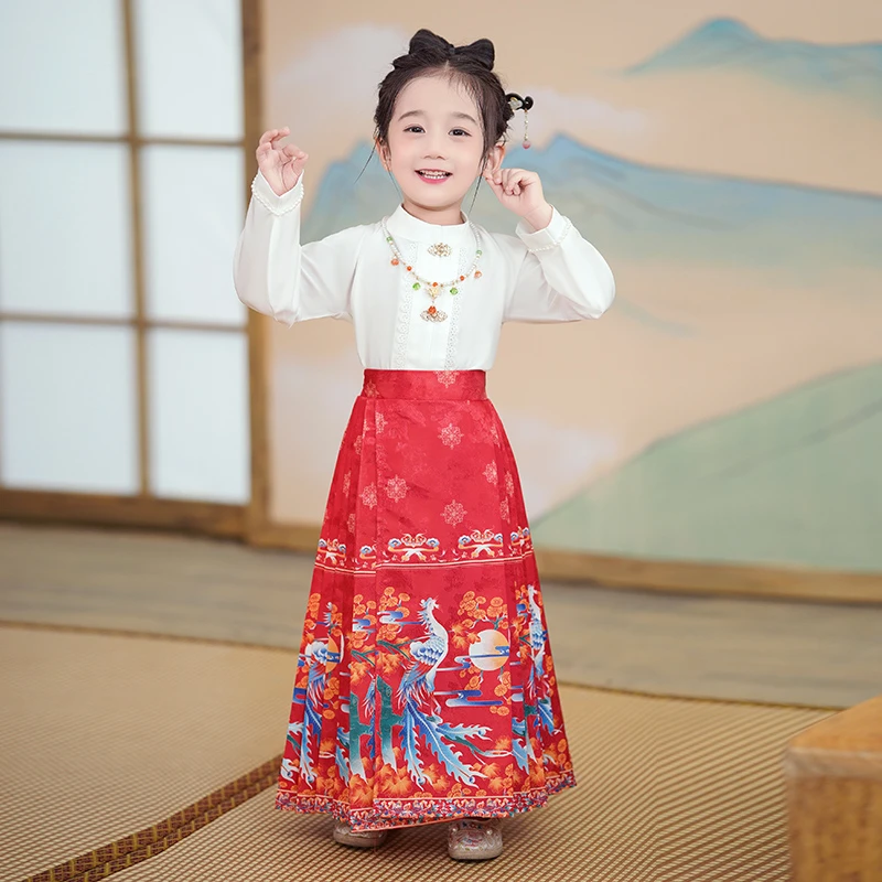 女童马面裙套装春款小女孩中国风古风汉服改良明制唐装2024年新款