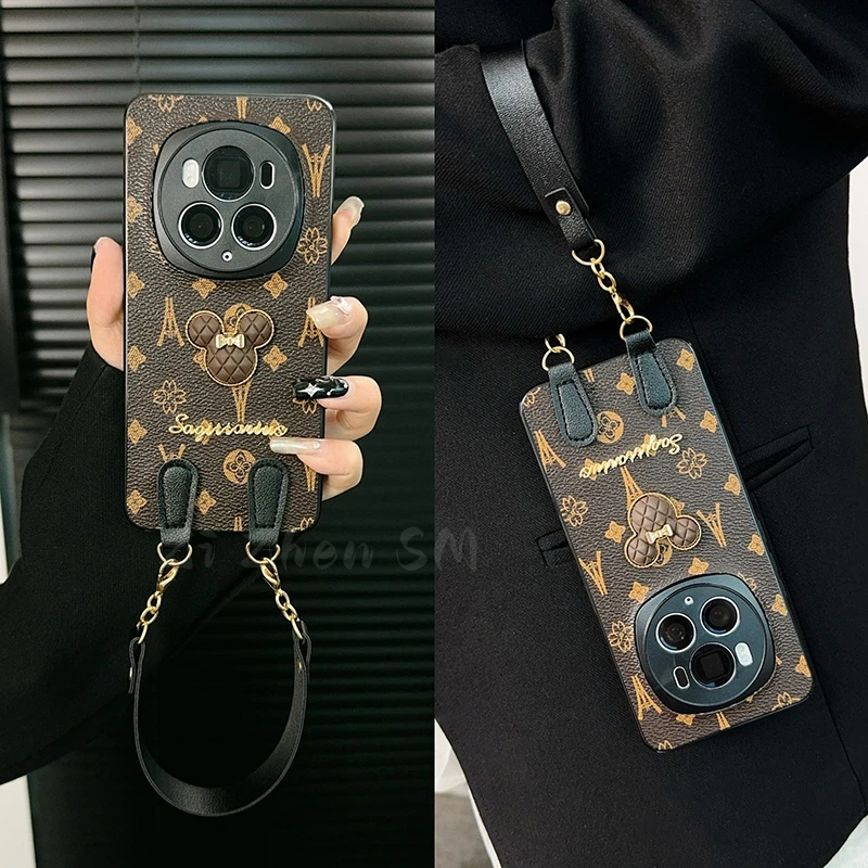 适用荣耀magic6pro手机壳新款magic6套高级轻奢皮纹背带挂绳女款p