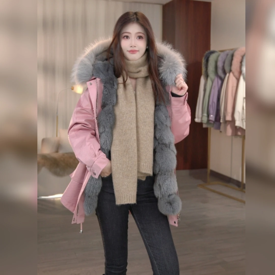 【鹅绒雪天使】2024新款狐狸毛内胆貉子毛领内胆可拆卸