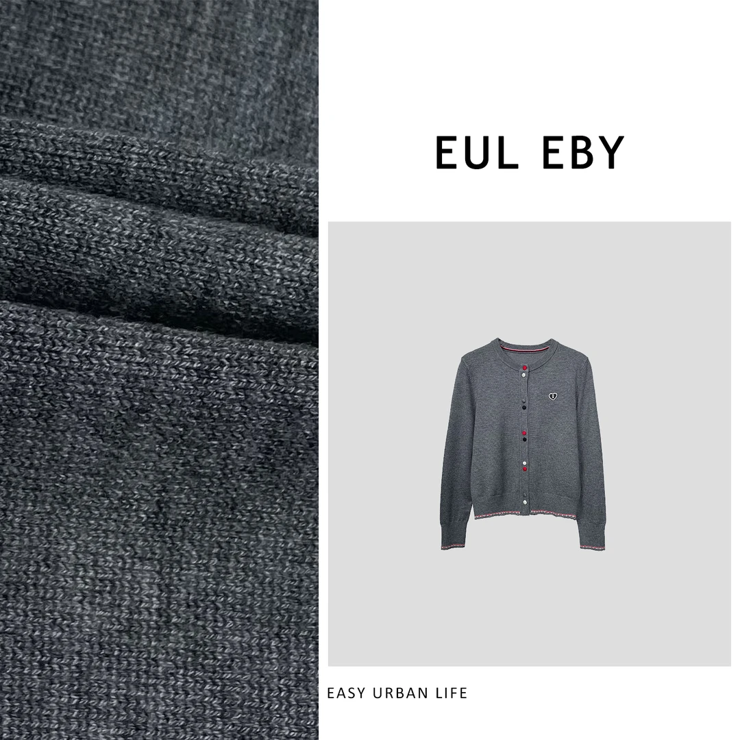 【EUL EBY】拼色纽扣彩边针织开衫241806#